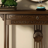 Rectangular Solid Wood Brown Floor Shelf Console Table Image - 13