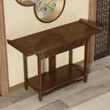 Rectangular Solid Wood Brown Floor Shelf Console Table Image - 6