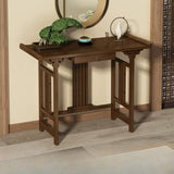 Rectangular Solid Wood Brown Floor Shelf Console Table Image - 8