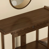 Rectangular Solid Wood Brown Floor Shelf Console Table Image - 9