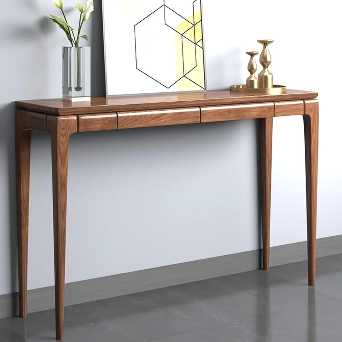 Rectangular Solid Wood Brown Storage Console Table Image - 1