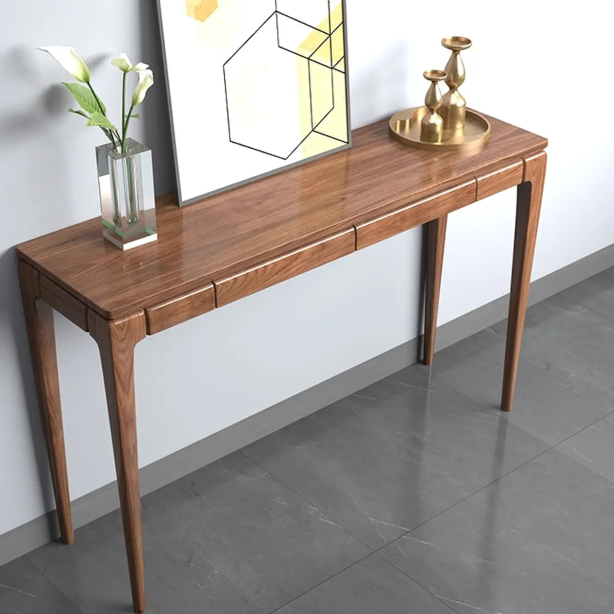 Rectangular Solid Wood Brown Storage Console Table Image - 3