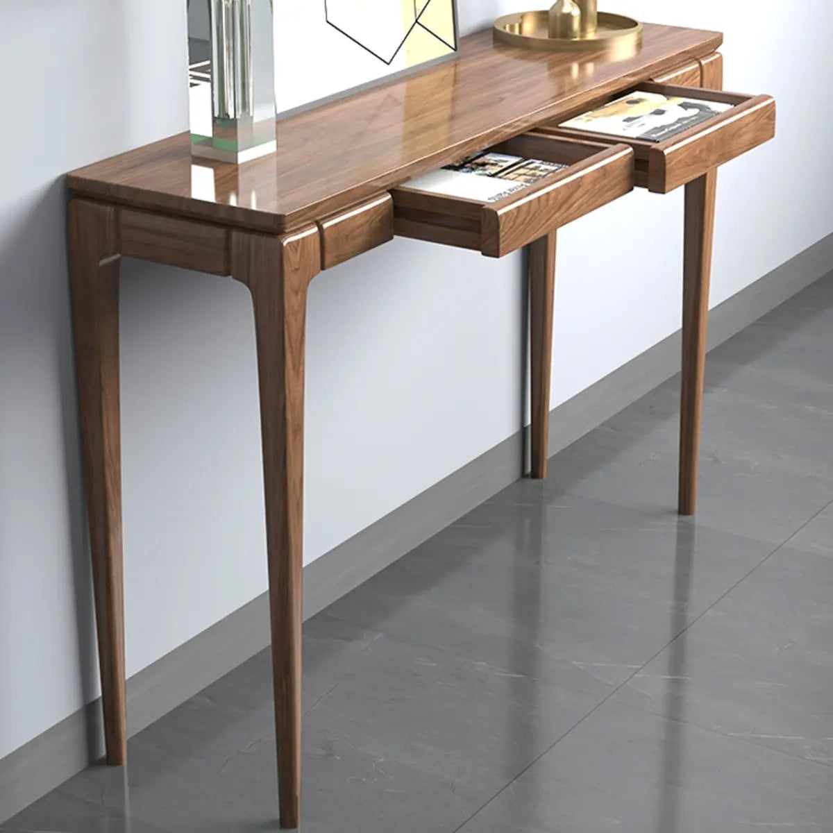 Rectangular Solid Wood Brown Storage Console Table Image - 4