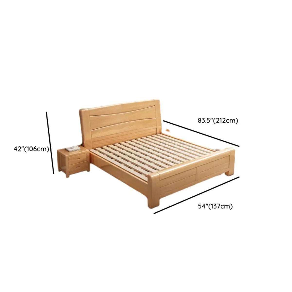 Rectangular Solid Wood Natural Queen Size Platform Bed 