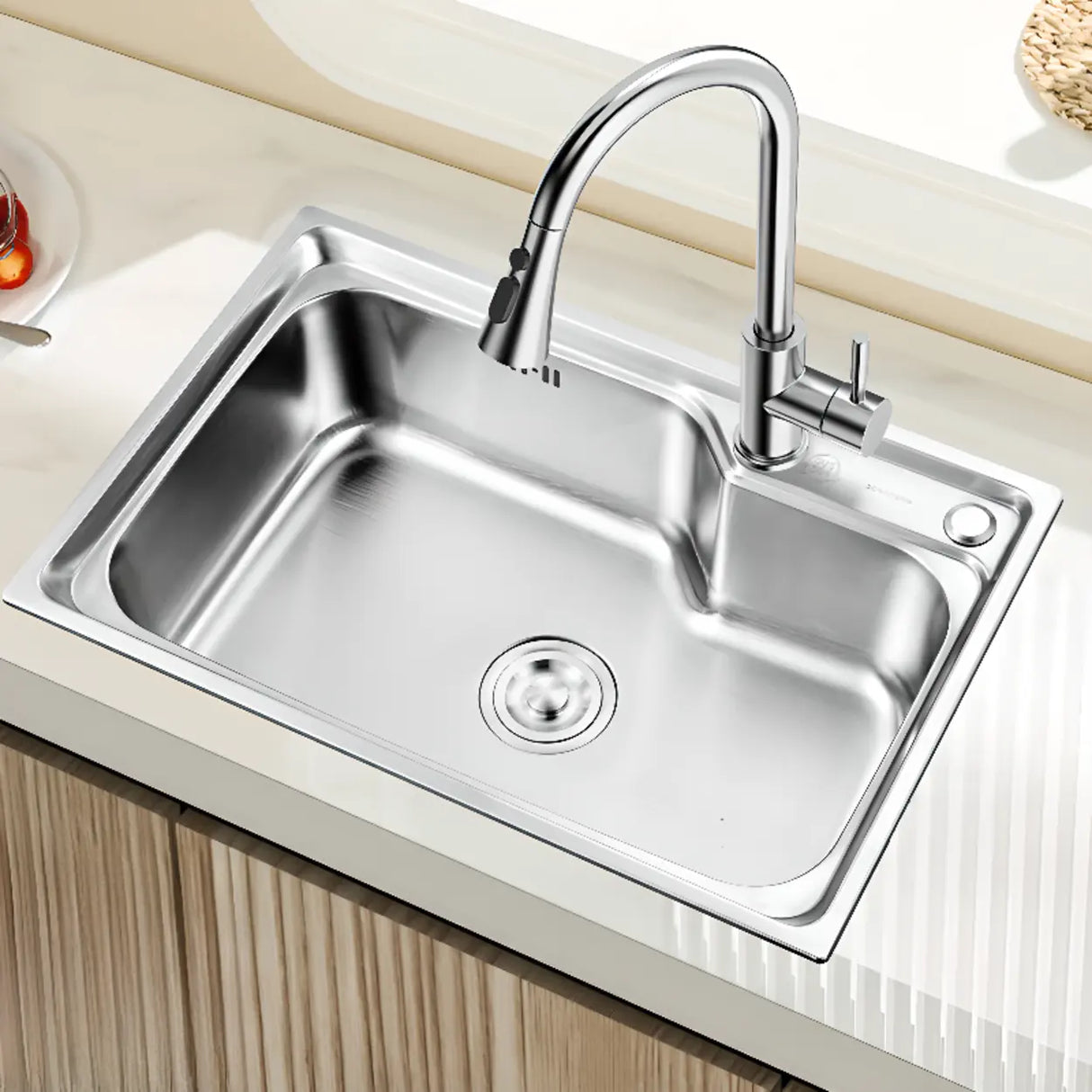 Rectangular Stainless Steel Kitchen Sink with Colander Image - 1