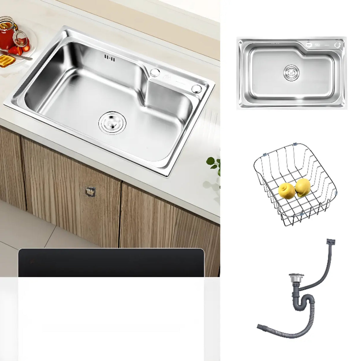 Rectangular Stainless Steel Kitchen Sink with Colander Image - 11