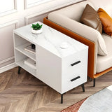 Rectangular Stone Iron End Table with Storage Drawers Image - 5