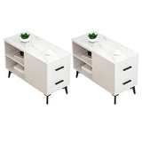 Rectangular Stone Iron End Table with Storage Drawers Image - 7