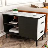 Rectangular Stone Iron End Table with Storage Drawers Image - 8