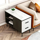 Rectangular Stone Iron End Table with Storage Drawers Image - 9