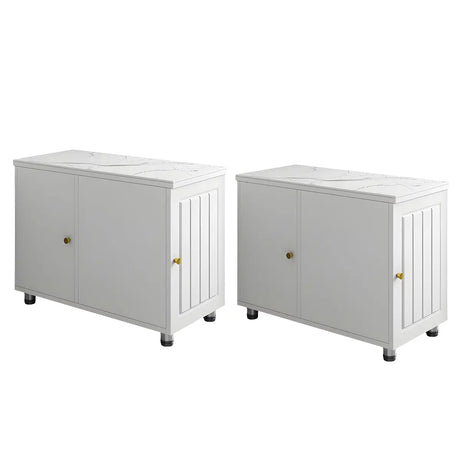 Rectangular Stone White Storage Side Cabinet Table Image - 2