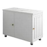 Rectangular Stone White Storage Side Cabinet Table Image - 7