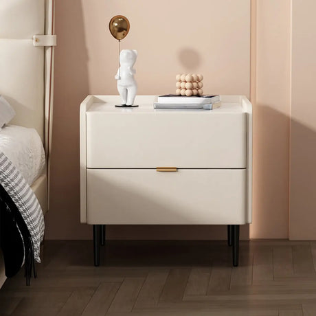 Rectangular Storage Stone Beige Drawer Nightstand with Legs Image - 1