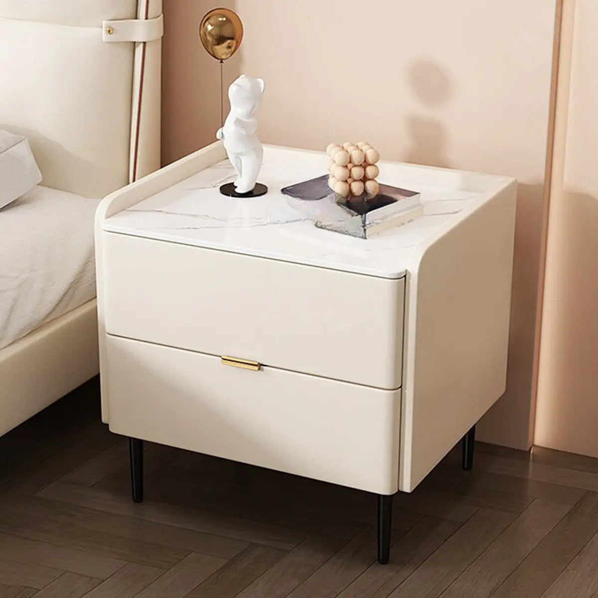 Rectangular Storage Stone Beige Drawer Nightstand with Legs Image - 3