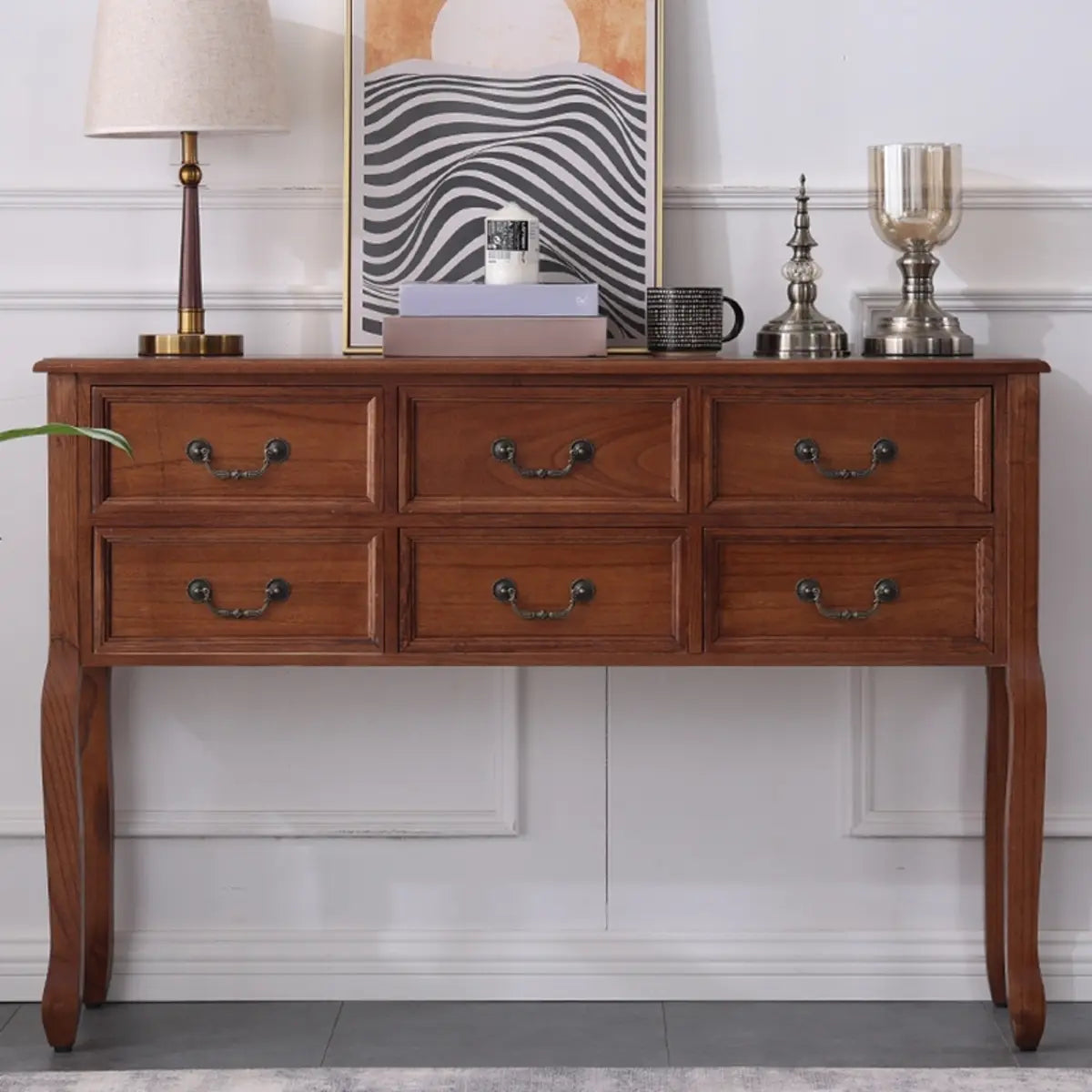 Rectangular Timber Dark Walnut Console Table with Drawers Image - 1