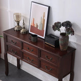 Rectangular Timber Dark Walnut Console Table with Drawers Image - 10