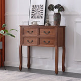 Rectangular Timber Dark Walnut Console Table with Drawers Image - 11