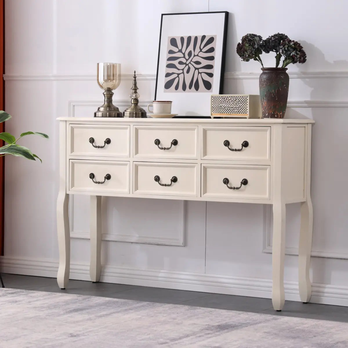 Rectangular Timber Dark Walnut Console Table with Drawers Image - 13