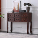 Rectangular Timber Dark Walnut Console Table with Drawers Image - 3