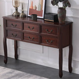 Rectangular Timber Dark Walnut Console Table with Drawers Image - 6