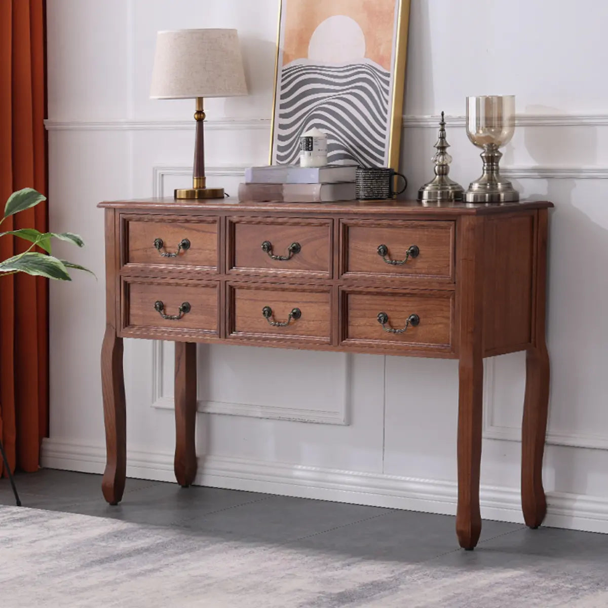 Rectangular Timber Dark Walnut Console Table with Drawers Image - 7