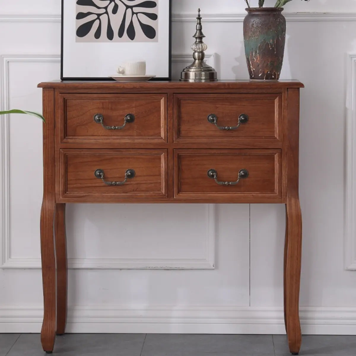 Rectangular Timber Dark Walnut Console Table with Drawers Image - 8