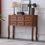 Rectangular Timber Dark Walnut Console Table with Drawers Image - 9