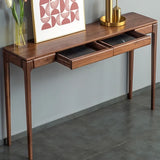 Rectangular Walnut Brown Wood Console Table with Drawers Image - 1