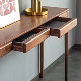 Rectangular Walnut Brown Wood Console Table with Drawers Image - 10