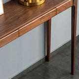 Rectangular Walnut Brown Wood Console Table with Drawers Image - 11