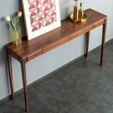 Rectangular Walnut Brown Wood Console Table with Drawers Image - 3