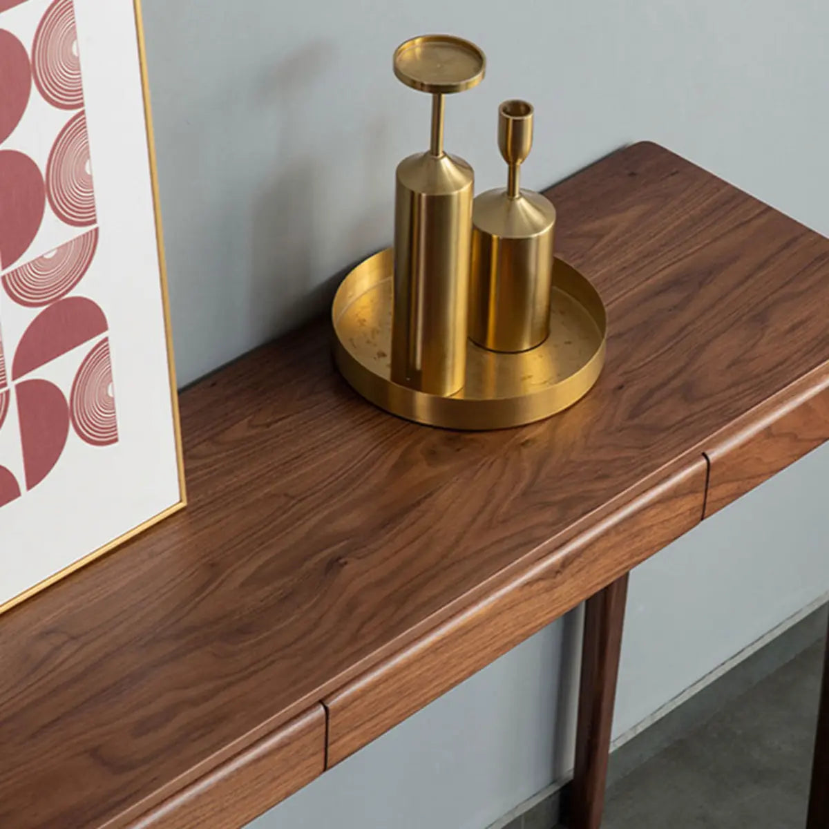 Rectangular Walnut Brown Wood Console Table with Drawers Image - 6