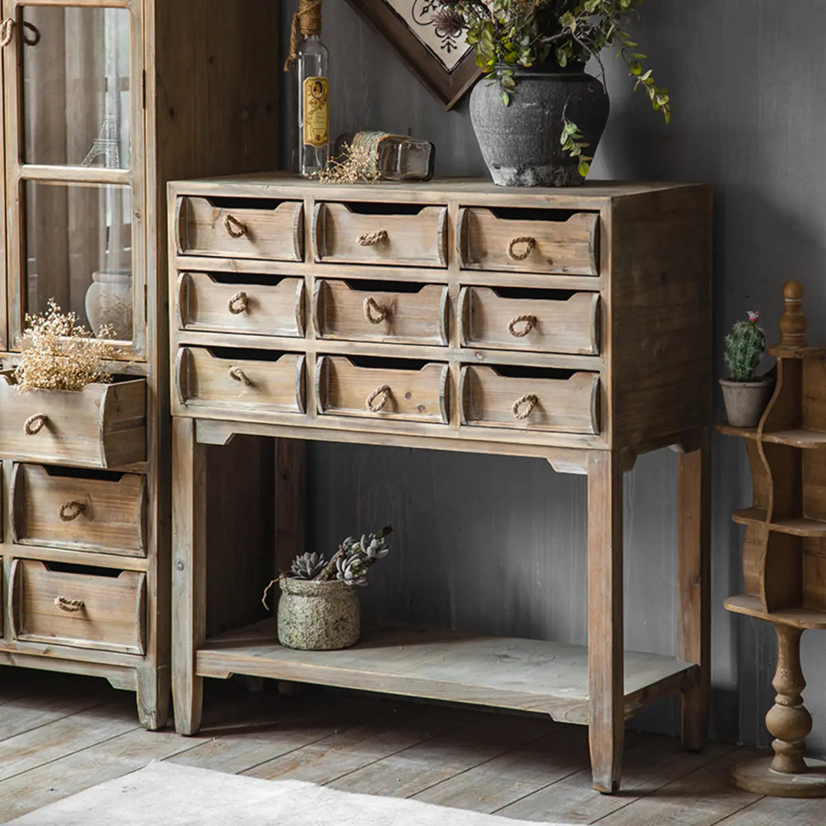 Rectangular Weathered Pine Natural Storage Console Table Image - 6