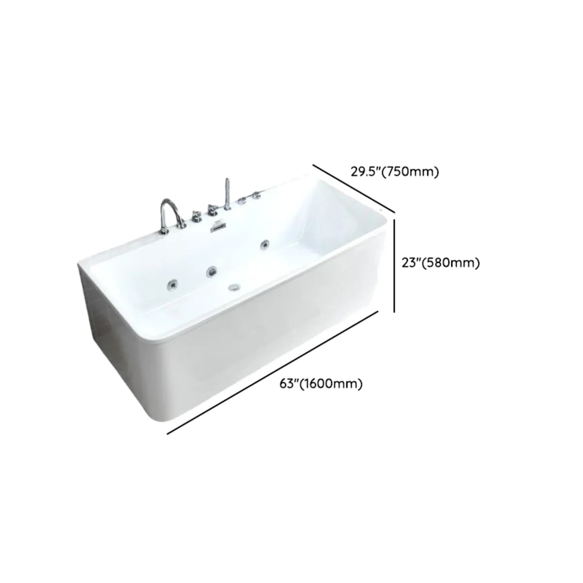 Rectangular White Acrylic Soaking Whirlpool Bathtub Image - 20