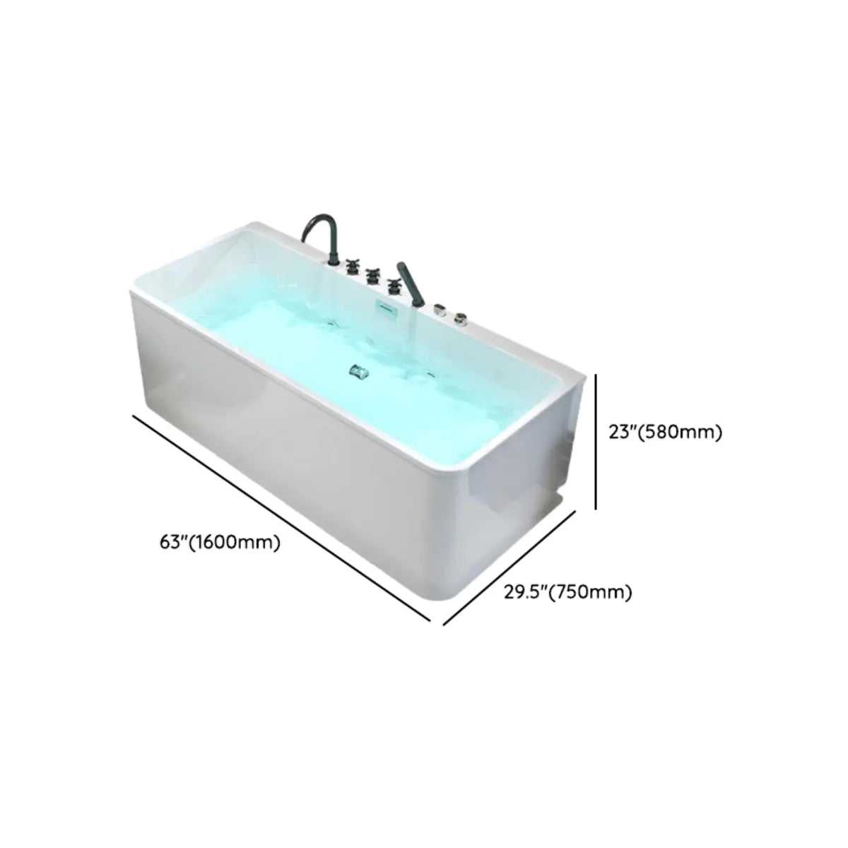 Rectangular White Acrylic Soaking Whirlpool Bathtub Image - 21