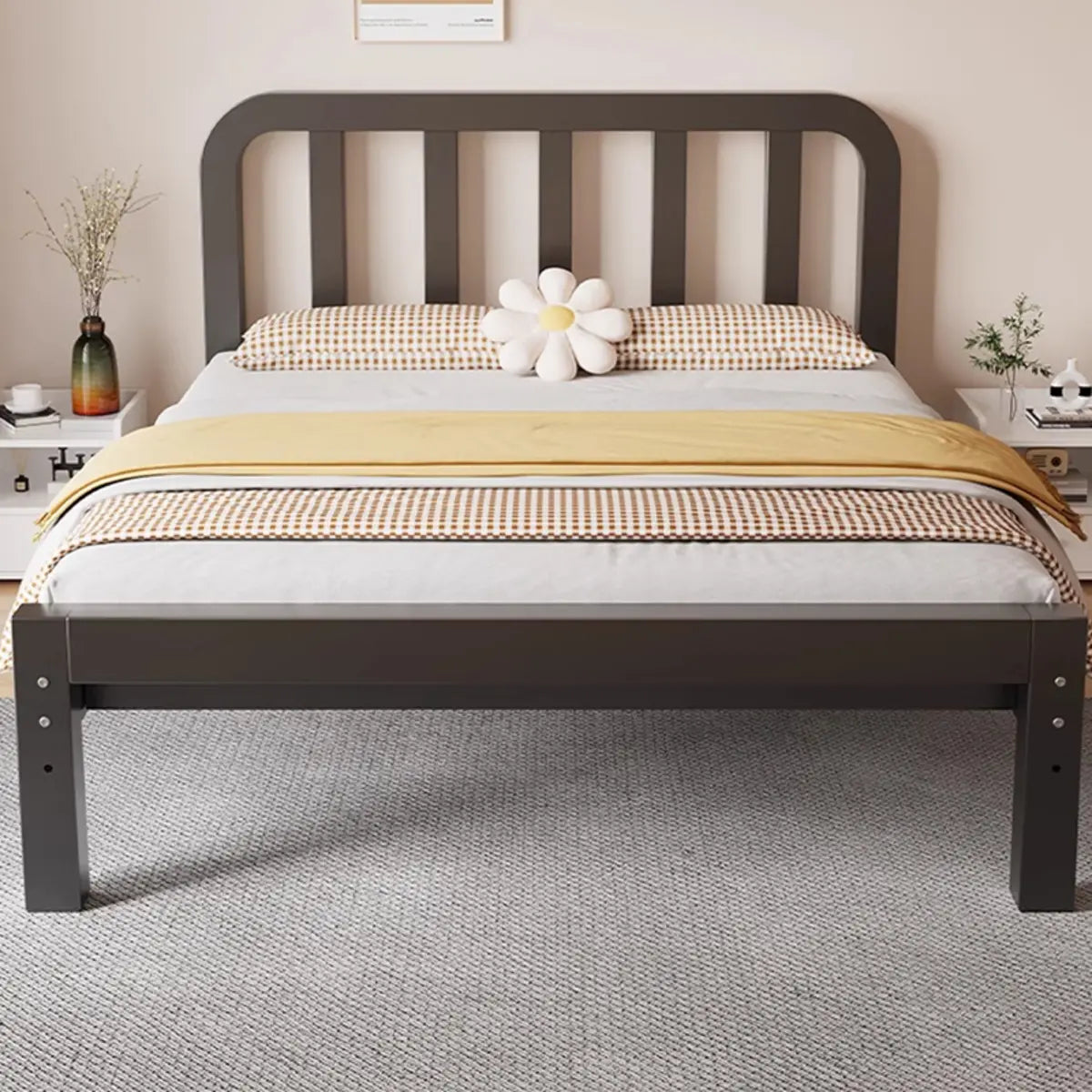 Rectangular White Metal Full Tool-Free Open-Frame Bed Image - 4