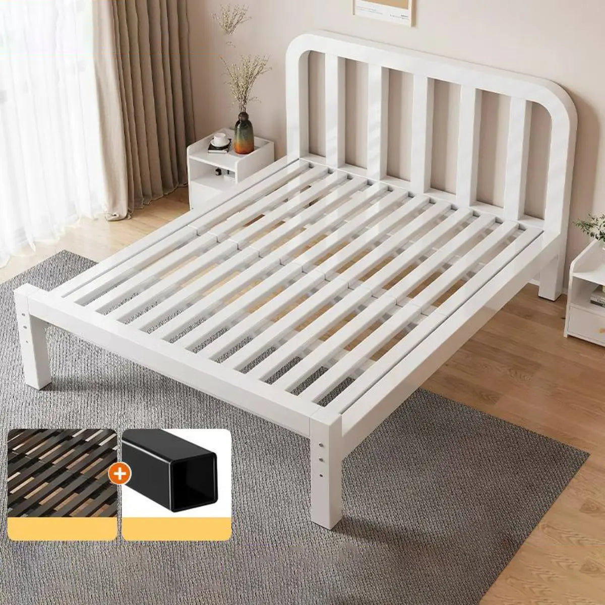 Rectangular White Metal Full Tool-Free Open-Frame Bed Image - 7