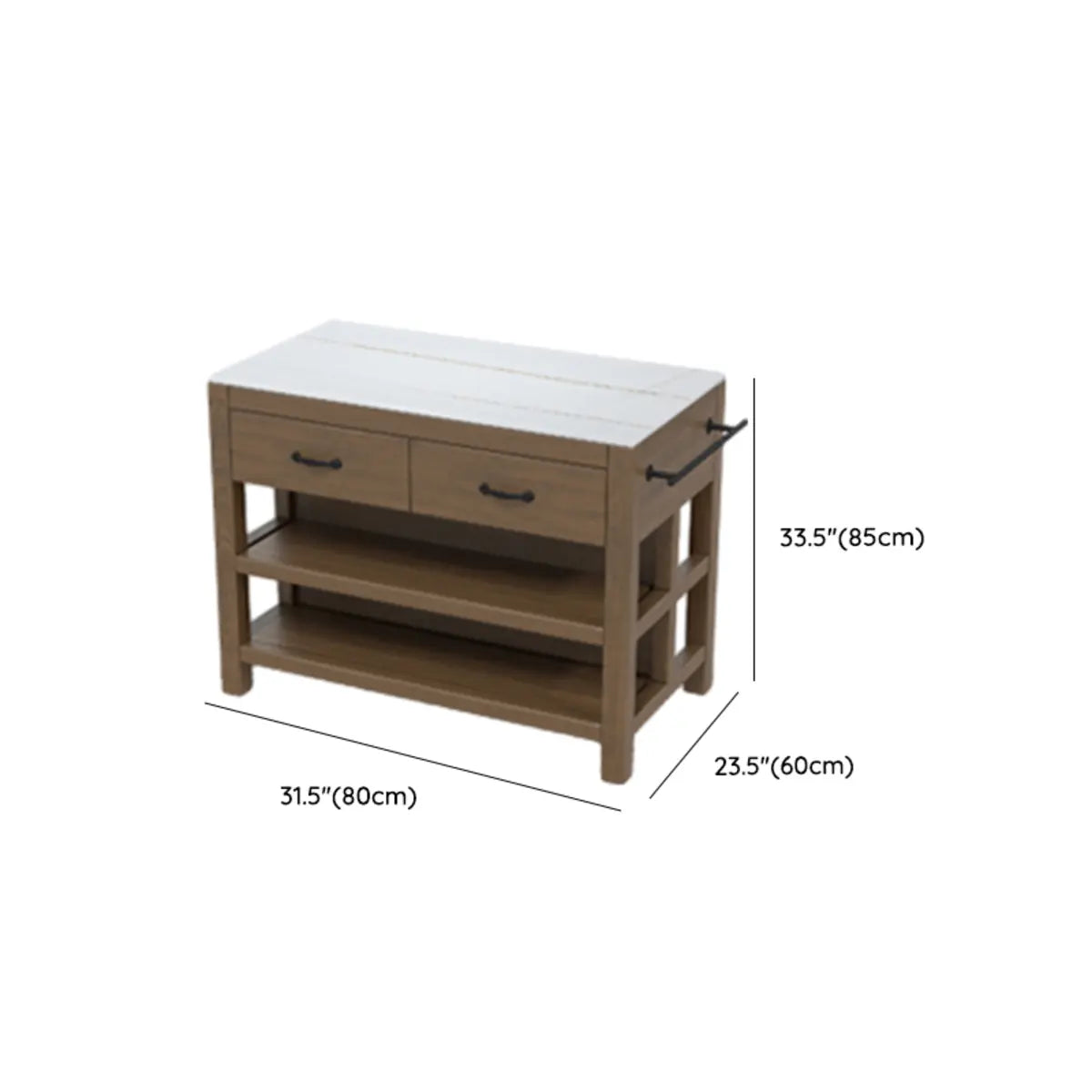 Rectangular White Top Brown Wood Kitchen Island with Drawers Image - 10