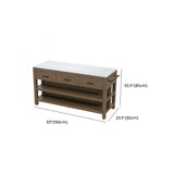 Rectangular White Top Brown Wood Kitchen Island with Drawers Image - 14