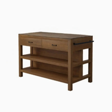 Rectangular White Top Brown Wood Kitchen Island with Drawers Image - 2