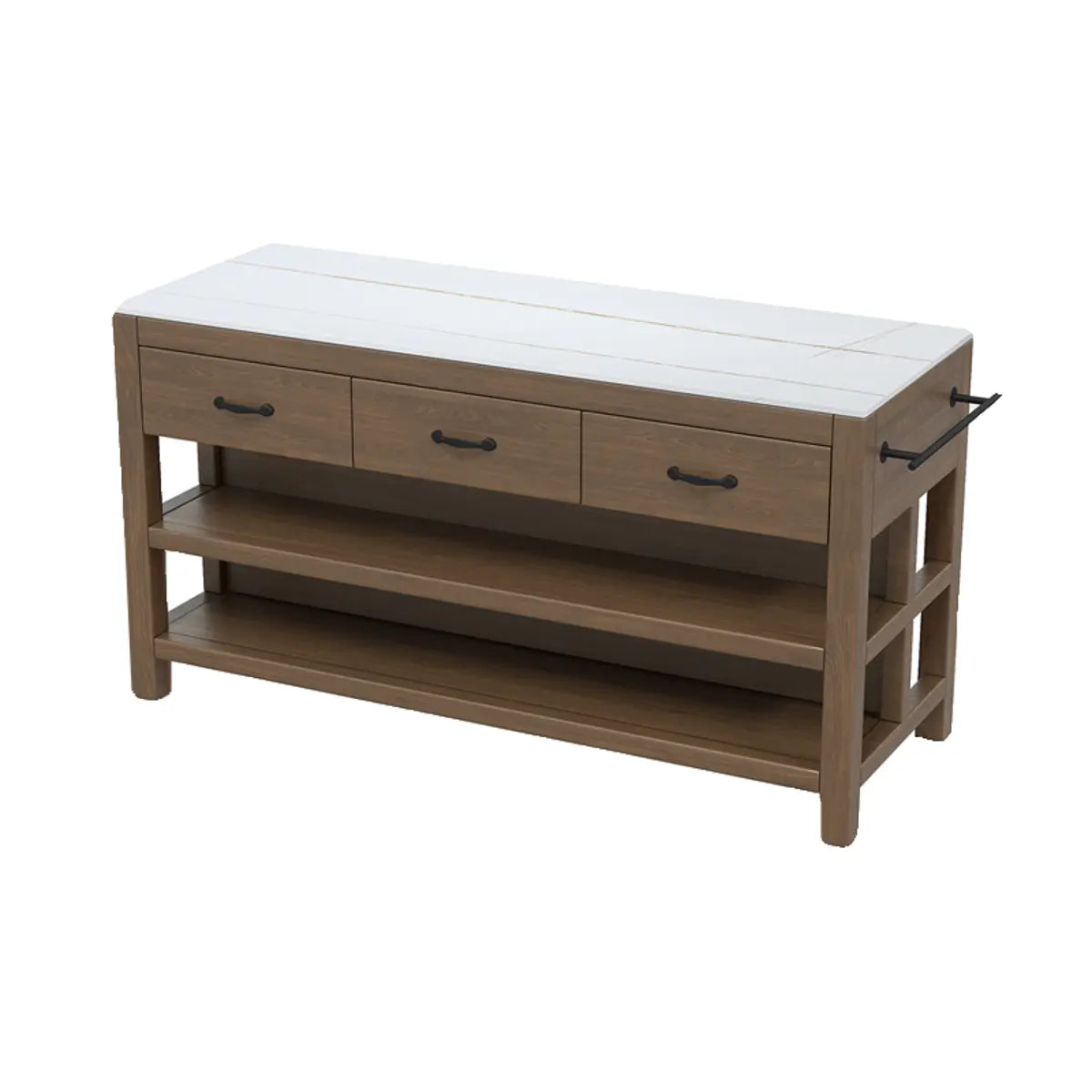 Rectangular White Top Brown Wood Kitchen Island with Drawers Image - 4