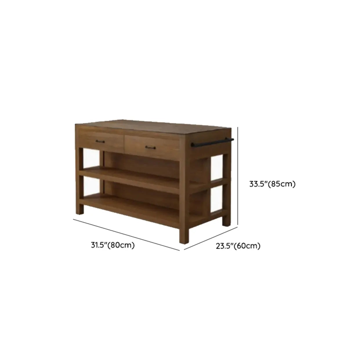 Rectangular White Top Brown Wood Kitchen Island with Drawers 