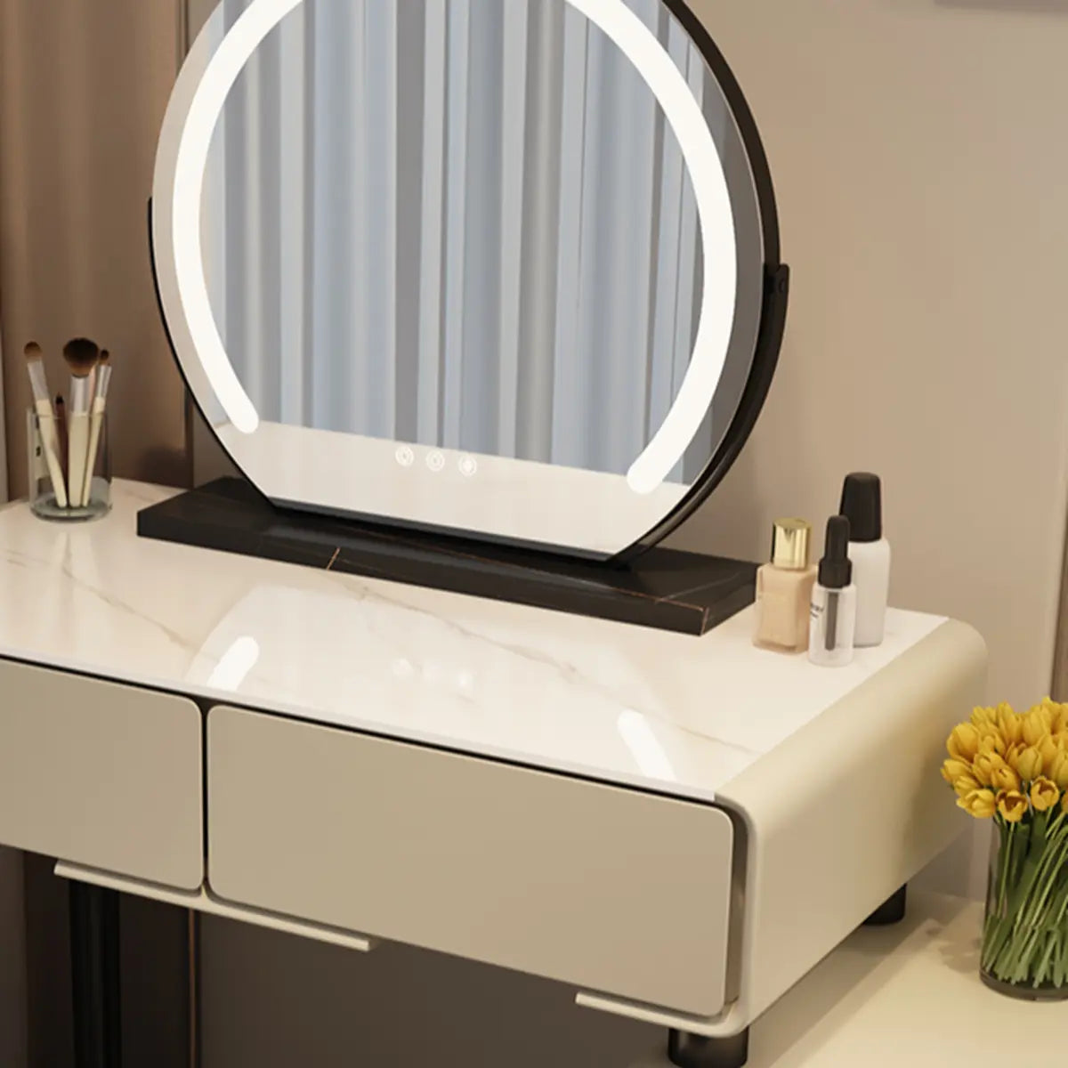 Rectangular White Wood Bedroom Makeup Vanity LED Mirror Image - 6