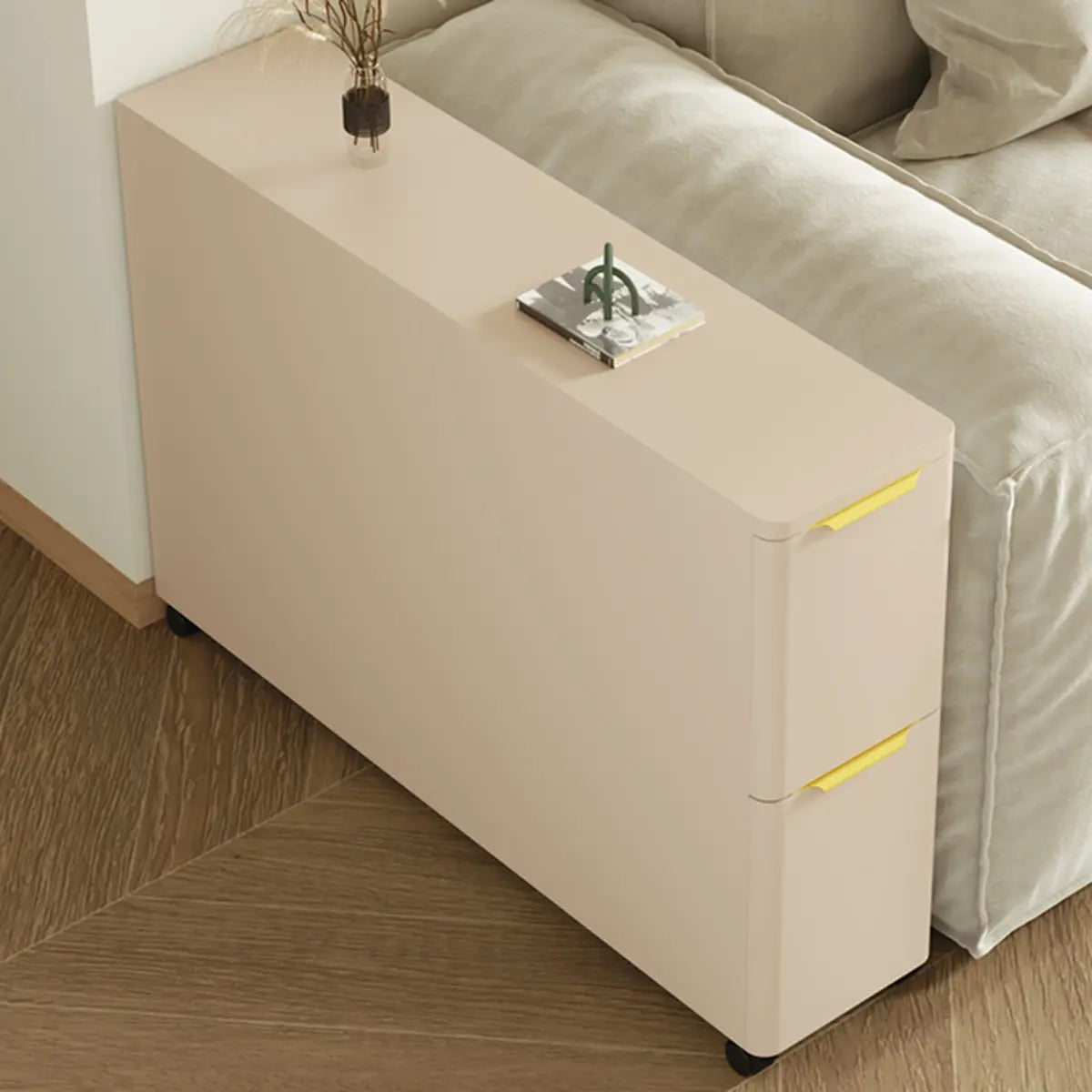 Rectangular White Wood Mobile End Table with Drawers Image - 6