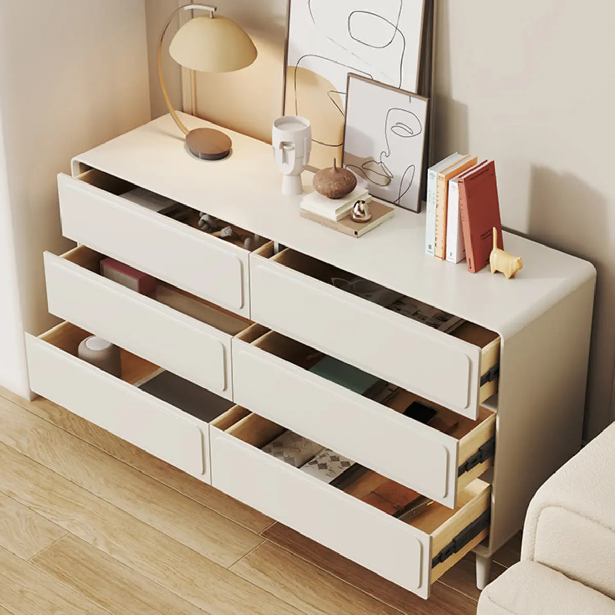 Rectangular White Wood Modern Dresser with Drawers Image - 4