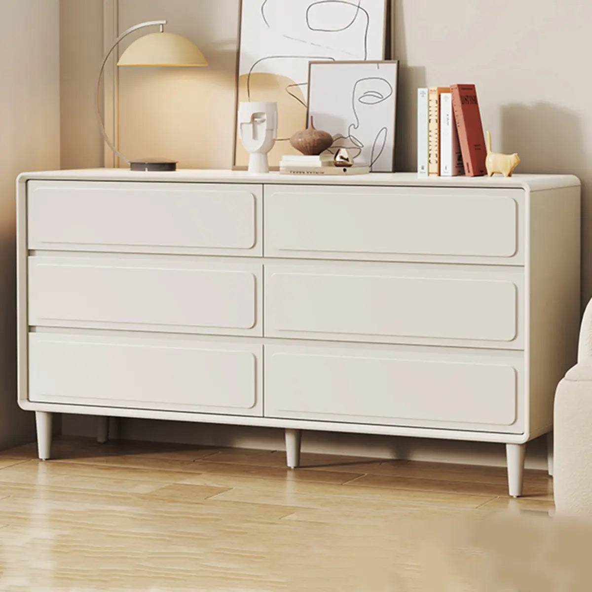 Rectangular White Wood Modern Dresser with Drawers Image - 5