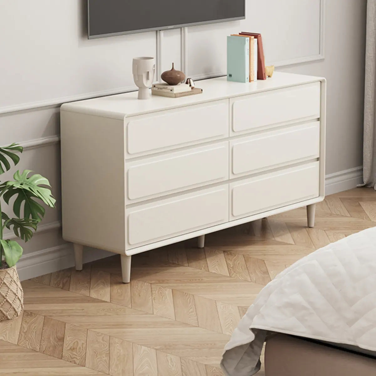 Rectangular White Wood Modern Dresser with Drawers Image - 6