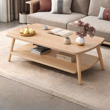 Rectangular Wood 2 Tiers Shelves Four Legs Coffee Table Image - 2