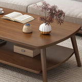 Rectangular Wood 2 Tiers Shelves Four Legs Coffee Table Image - 9