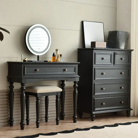 Rectangular Wood Bedroom Black Makeup Vanity Set with Mirror Image - 1